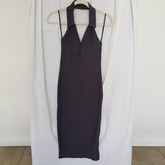 Forever 21 Dresses & Skirts - Forever 21 Dark Gray Collard V Neck Sleeveless Backless Fitted Knit Dress Size S